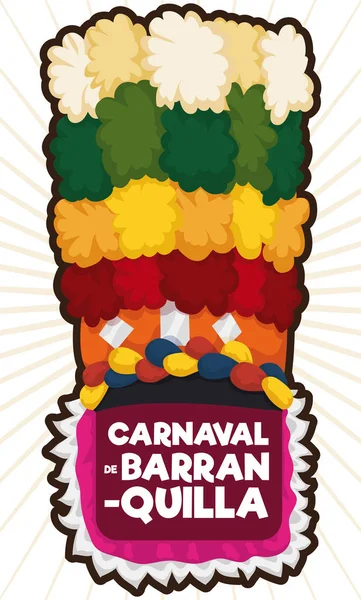 Traditionele Congo de danser hoed met staart voor Carnaval de Barranquilla, Vector Illustratie — Stockvector