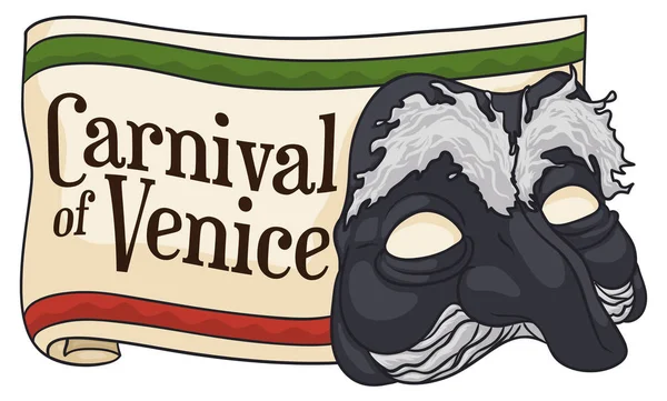 Pantalone masku a pozdrav Scroll pro Benátky karneval, vektorové ilustrace — Stockový vektor