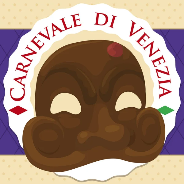 Masca tradițională Arlecchino Peste un buton pentru Carnavalul de la Veneția, Ilustrație vectorială — Vector de stoc