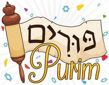 Traditional Megillah or Scroll of Esther for Purim Celebration, Vector Illustration clipart