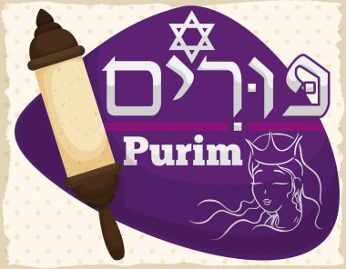 Traditional Scroll and Queen Esther Face for Purim Holiday, Vector Illustration clipart