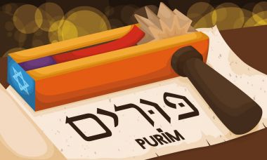 Renkli Gragger hazır Purim kutlama, vektör çizim okuma için tuþuyla
