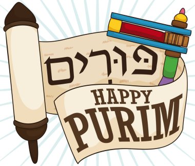 Geleneksel kaydırma ve renkli Gragger Purim okumaları için vektör çizim hazır