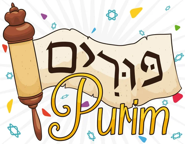 Hagyományos Megillah vagy a Scroll of Esther Purim ünnepe, vektoros illusztráció — Stock Vector