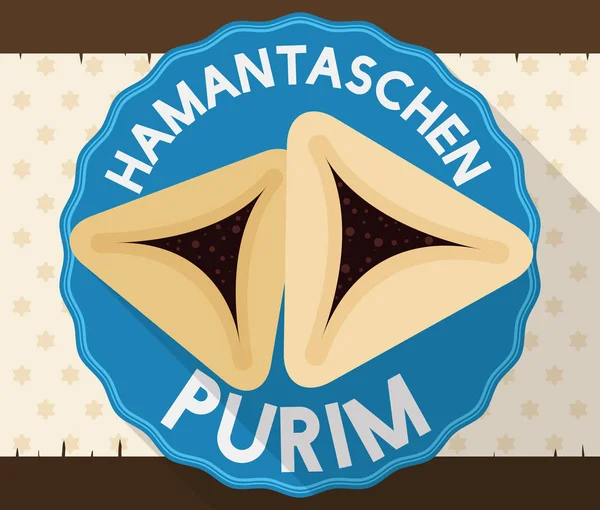 Knappen med läckra Hamantaschen i platt stil för Purim, vektorillustration — Stock vektor