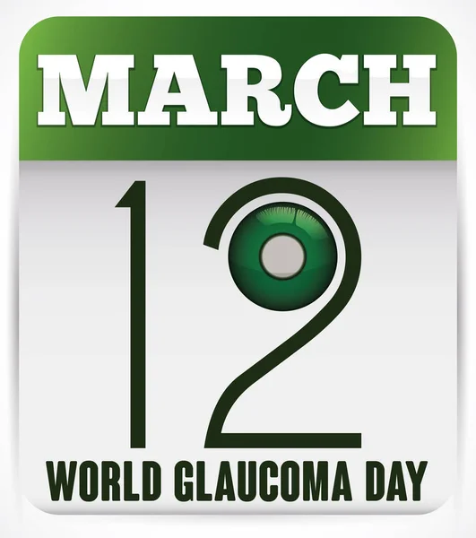 Green Loose-leaf Calendar per promuovere la Giornata Mondiale del Glaucoma, illustrazione vettoriale — Vettoriale Stock
