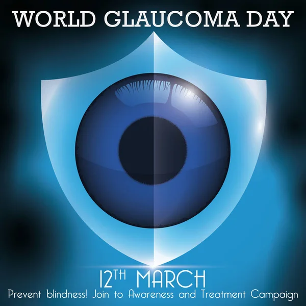Scudo per promuovere la protezione degli occhi contro la cecità nel giorno del glaucoma, illustrazione vettoriale — Vettoriale Stock