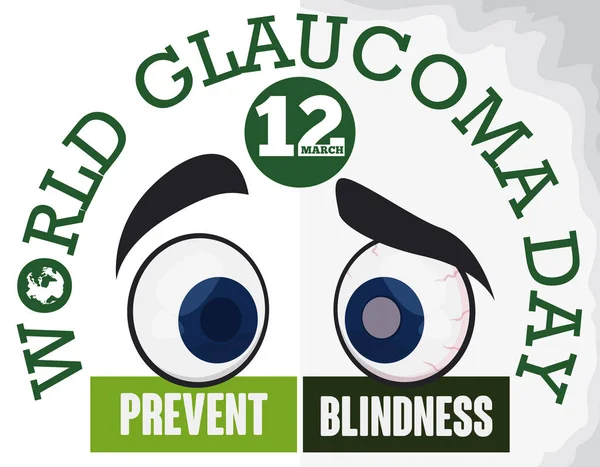 Diseño del Día Mundial del Glaucoma Prevención de la ceguera con una comparación de ojos, ilustración vectorial — Vector de stock