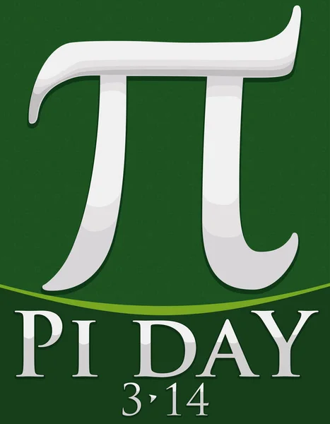 Símbolo de prata Pi sobre fundo verde para a celebração do dia Pi, ilustração vetorial — Vetor de Stock