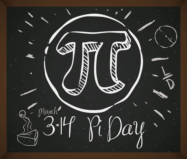 Doodle Drawing with Symbol, Pie and Date for Pi Day, Vector Illustration — Stock Vector
