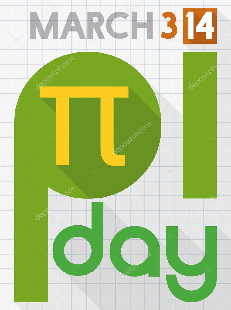 Flat Design with Long Shadow for Pi Day Celebration, Vector Illustration
