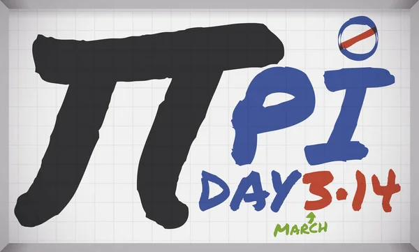 Whiteboard met Pi-symbool geschreven met markeringen voor Pi Day, vectorillustratie — Stockvector
