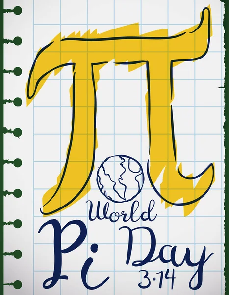 Notizheftpapier mit Doodle-Zeichnungen für die Pi-Day-Feier, Vektorillustration — Stockvektor