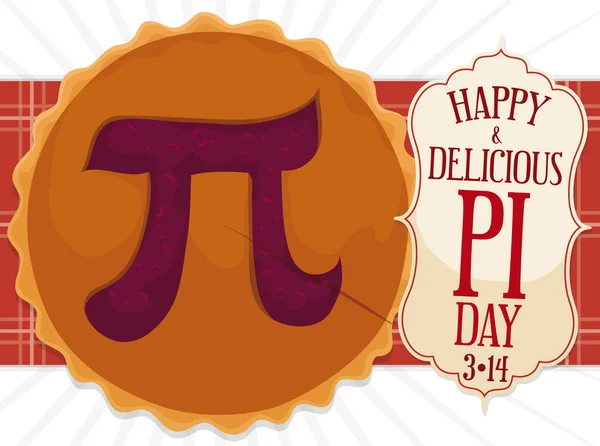 Delicioso pastel con etiqueta para la celebración del día Pi, ilustración vectorial — Vector de stock