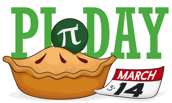 Delicioso pastel con calendario de hojas sueltas para celebrar el Día del Pi, ilustración vectorial — Archivo Imágenes Vectoriales