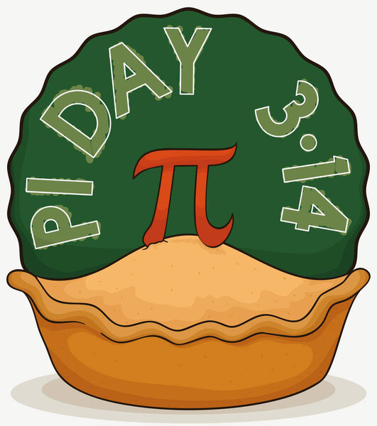 Пирог с символом Пи и круглая доска на день Пи, векторная иллюстрация
