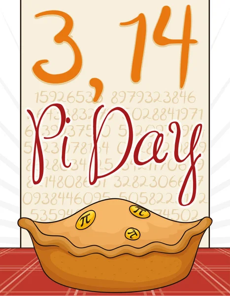 Pi-Tag mit leckerem Kuchen und pi-Symbolen gefeiert, Vektorillustration — Stockvektor