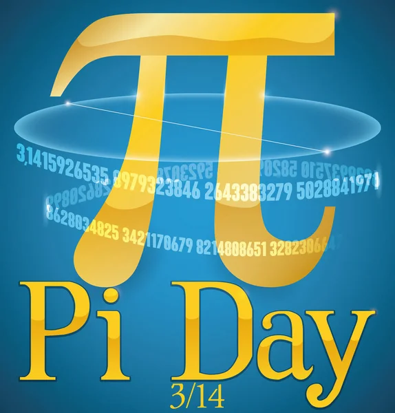 Símbolo dorado Pi con su serie numérica para el día Pi, ilustración vectorial — Vector de stock