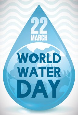 Bunun için su günü, vektör çizim içinde gezegen ile su damlası