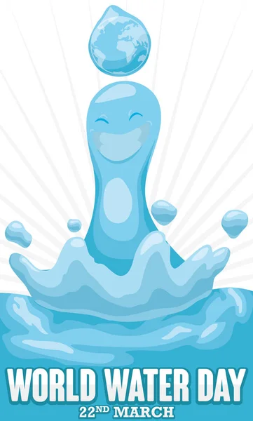 Gota de agua alegre celebrando el Día Mundial del Agua, ilustración vectorial — Vector de stock