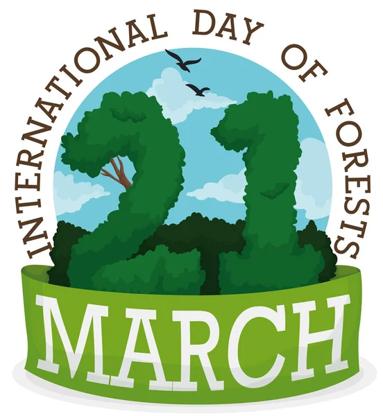 树叶号和丝带纪念国际森林日, 矢量插画 — 图库矢量图片