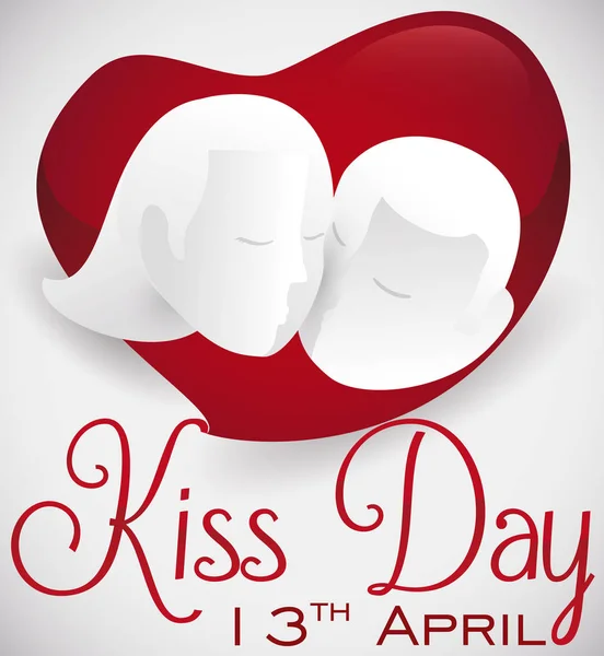 Casal romântico sobre a forma do coração celebrando o Dia Internacional do Beijo, ilustração vetorial — Vetor de Stock