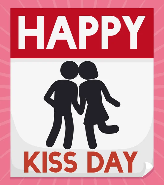 Αφαιρούμενα φύλλα ημερολογίου με στοργικό ζευγάρι για την ημέρα φιλί, εικονογράφηση διάνυσμα — Διανυσματικό Αρχείο
