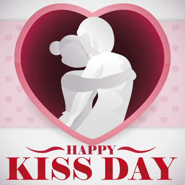 Pareja abrazándose y besándose en el evento del día del beso, ilustración vectorial — Archivo Imágenes Vectoriales