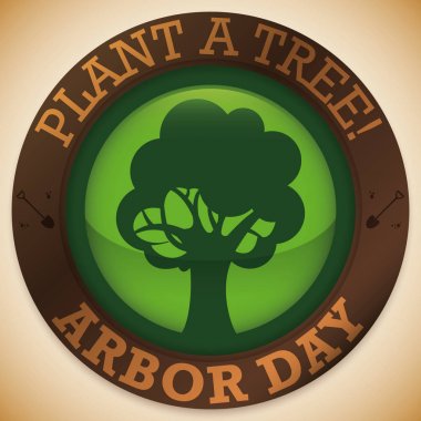 Round Button with Tree Inside of It for Arbor Day, Vector Illustration clipart