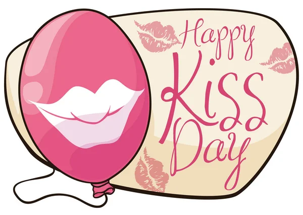 Rózsaszín léggömb Smooch Kiss nap ünneplés, vektoros illusztráció — Stock Vector