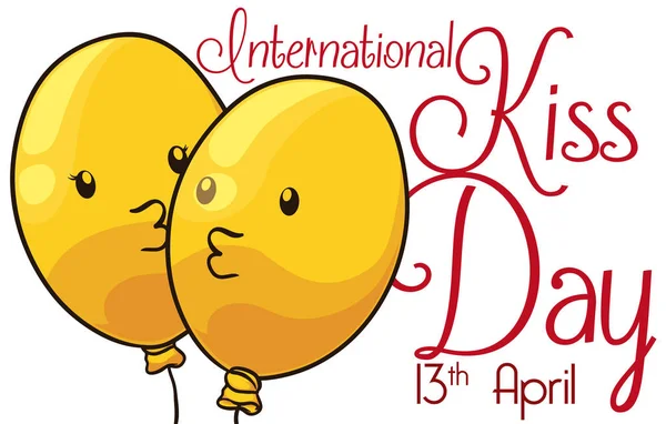 Niedliche Luftballons küssen sich zum internationalen Kuss-Tag, Vektorillustration — Stockvektor