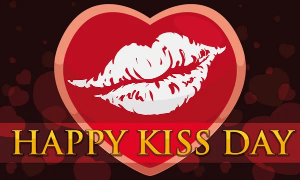 Знак губ внутри сердечной формы для празднования Дня поцелуя, векторная иллюстрация — стоковый вектор