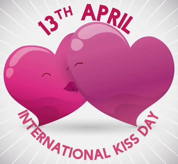 Casal de Corações Beijando para Celebrar o Dia Internacional do Beijo, Ilustração do Vetor —  Vetores de Stock