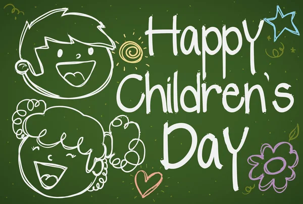 Kinderen in tekening over een schoolbord voor de viering van de dag van de kinderen, vectorillustratie — Stockvector
