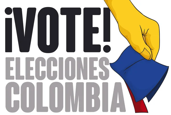 Mano Tricolor Patriótica Promoviendo Elecciones en Colombia, Vector Illustration — Archivo Imágenes Vectoriales