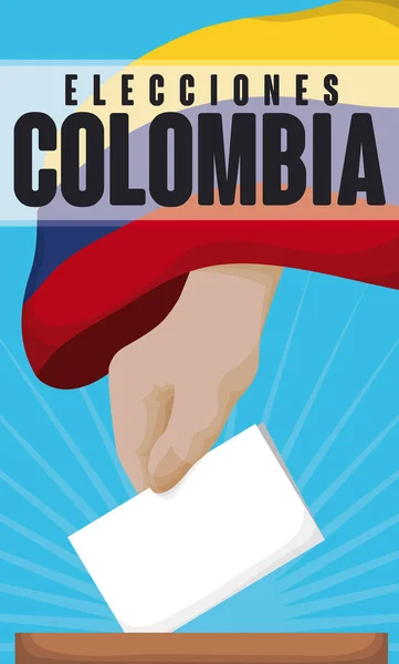 Tricolor bayrak için el ele ve Kolombiyalı seçimlerinde oy, illüstrasyon vektör — Stok Vektör