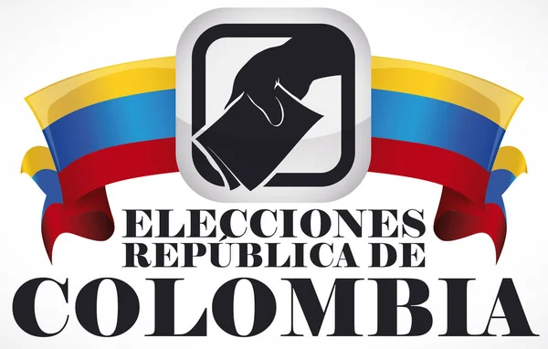 Botón Cuadrado con Votación a Mano y Bandera Colombiana para Elecciones, Ilustración de Vectores — Archivo Imágenes Vectoriales