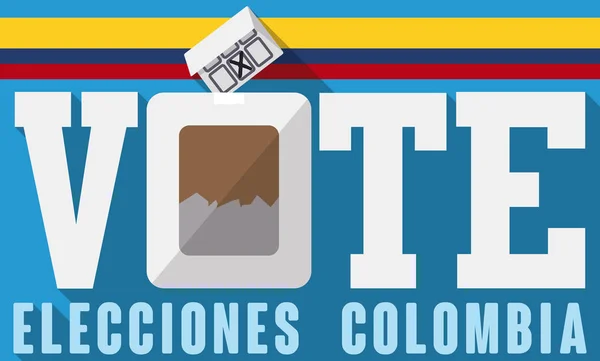Design plano com caixa, cartão e bandeira para eleições colombianas, ilustração vetorial — Vetor de Stock