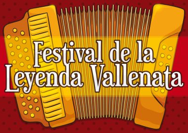 Altın akordeon Kolombiyalı Vallenato efsane Festivali, vektör çizim anısına