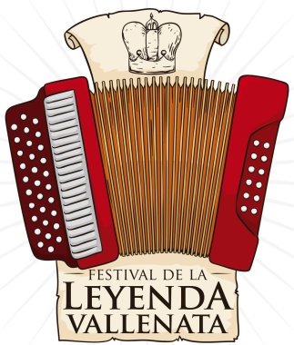 Kaydırma taç ile akordeon Vallenato efsane Festivali, vektör çizim için