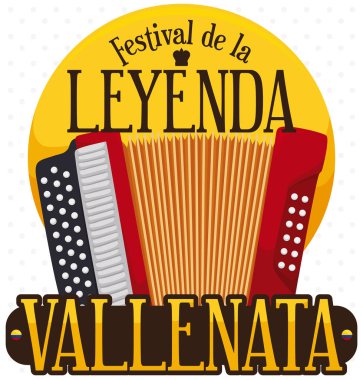Altın Ödülü madalya ve akordeon Vallenato efsane Festivali, vektör çizim için