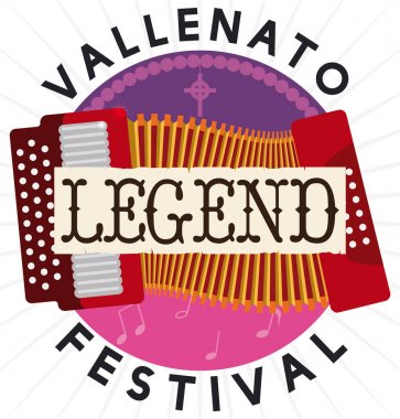 Akordeon tespih ve müzikal tarafında Vallenato efsane Festivali, vektör çizim ile