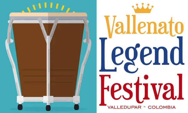 Plat ontwerp met Caja en teken voor Vallenato Legend Festival, vectorillustratie — Stockvector