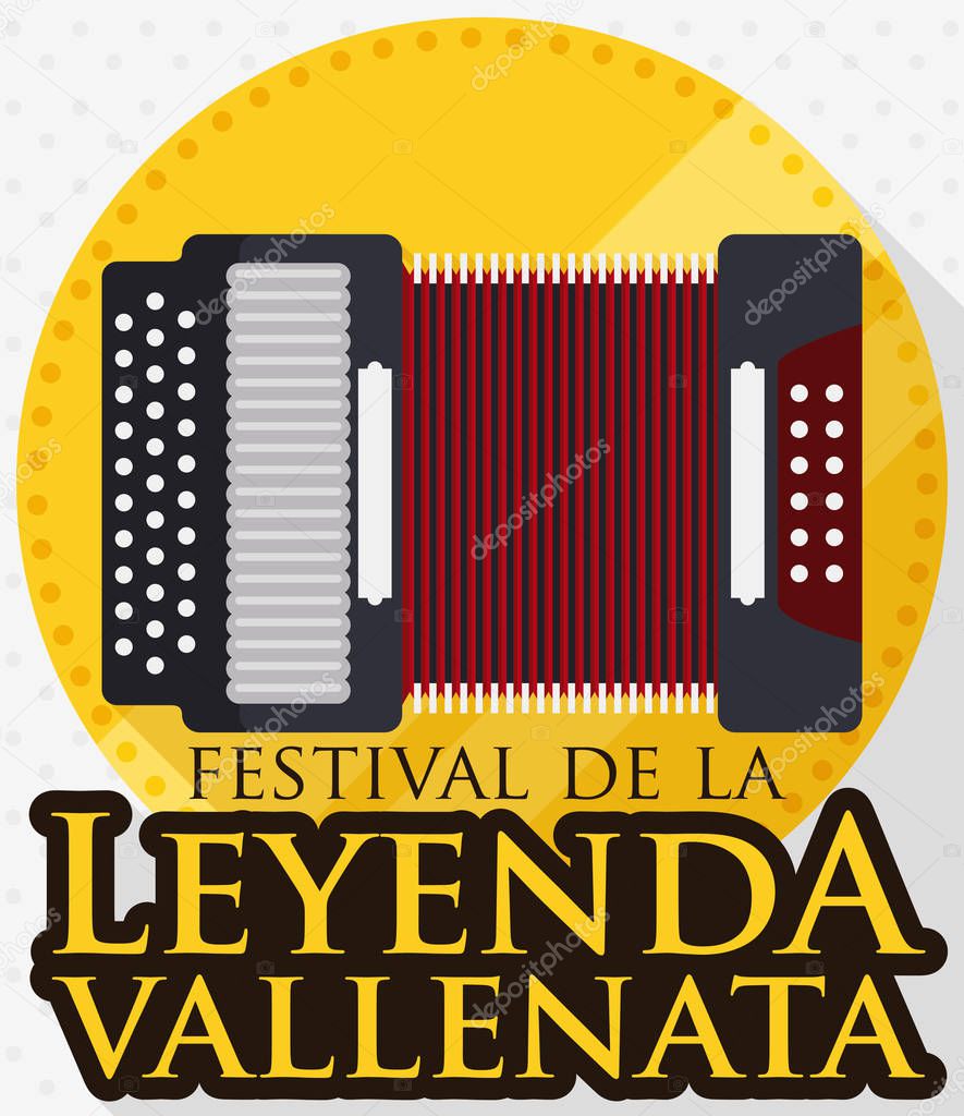 Flat Award Medal with Accordion for Vallenato Legend Festival, Vector Illustration