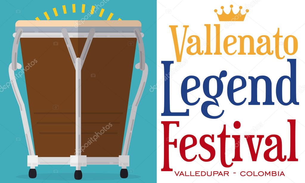 Flat Design with Caja and Sign for Vallenato Legend Festival, Vector Illustration