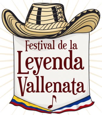 Vueltiao şapka ve Vallenato efsane Festivali, vektör illüstrasyon işareti