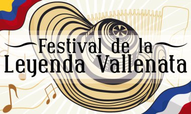 VALLENATO efsane Festival kutlamak için öğeleri: akordeon ve Vueltiao Hat illüstrasyon vektör,