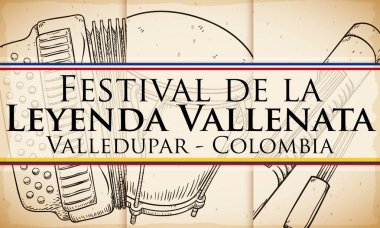 Akordeon, Caja Vallenata ve Vallenato efsane Festivali, vektör çizim için Guacharaca