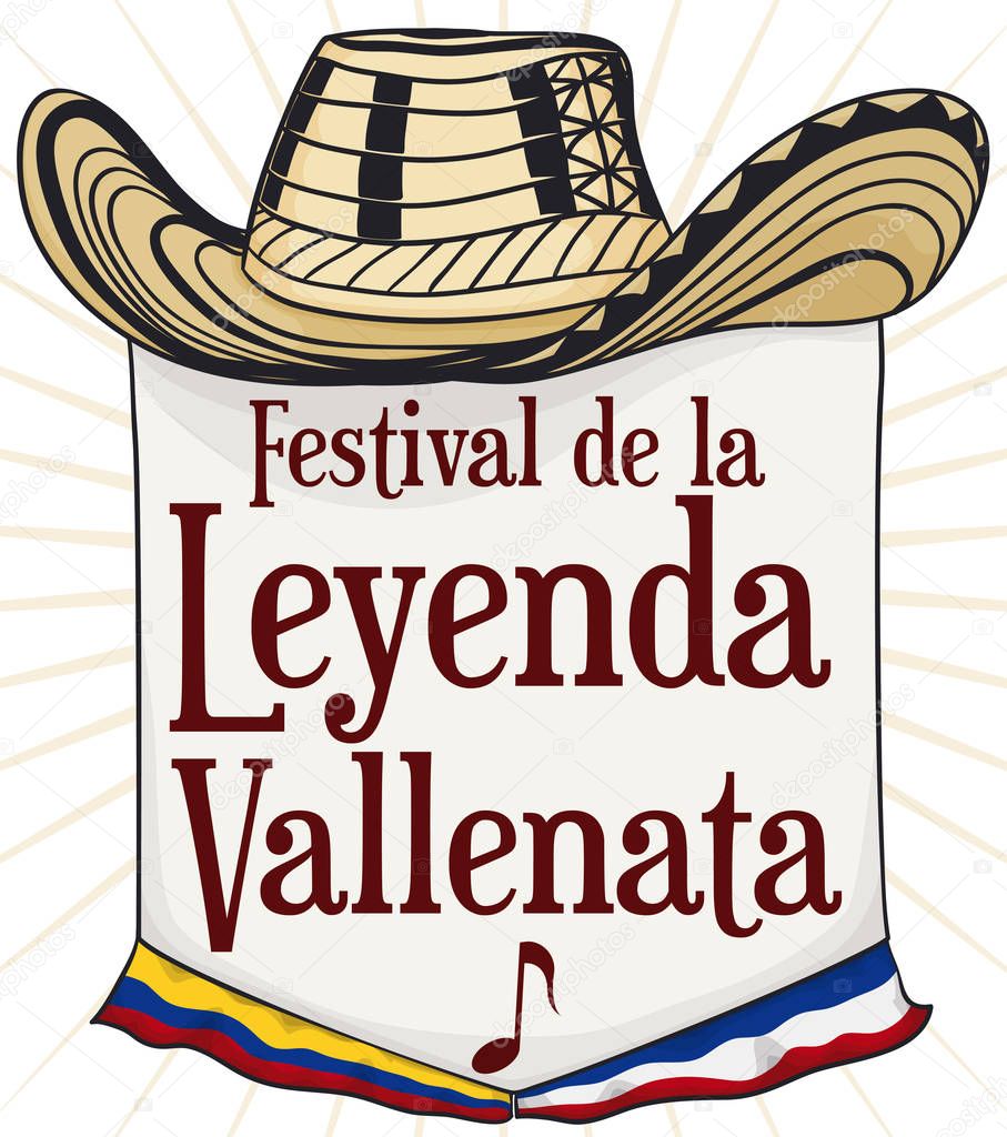 Vueltiao Hat and Sign for Vallenato Legend Festival, Vector Illustration