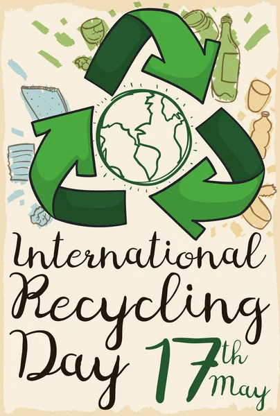 Affiche Faite Papier Recyclé Flèches Recyclage Avec Certains Éléments Susceptibles — Image vectorielle